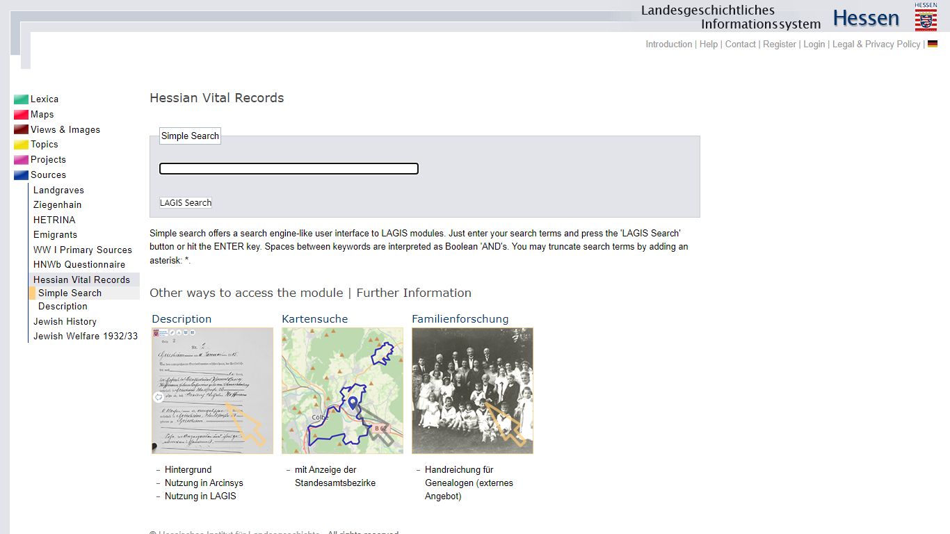 Hessian Vital Records : Simple Search : LAGIS Hessen